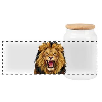 Roaring Lion - Panoramic Cookie Jar with Wooden Lid - white - Front