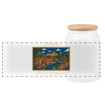 Tschechien Český Krumlov Vintage Reisemarke - Panorama Keksdose mit Holzdeckel - Weiß - Vorne