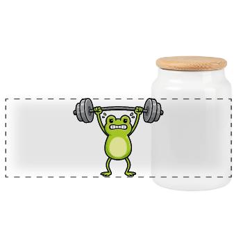 Süßer Frosch beim Fitness Training Cartoon - Panorama Keksdose mit Holzdeckel - Weiß - Vorne