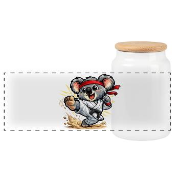 Süßer Koala macht Karate - Panorama Keksdose mit Holzdeckel - Weiß - Vorne