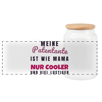 Patentante wie Mama nur cooler - Geschenk Tante - Panorama Keksdose mit Holzdeckel - Weiß - Vorne