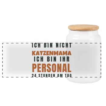 Katzenmama Ich bin ihr Personal - Lustig Katze - Panorama Keksdose mit Holzdeckel - Weiß - Vorne