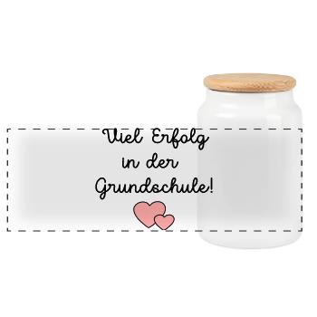 Einschulung Grundschule Schulkind - Panorama Keksdose mit Holzdeckel - Weiß - Vorne