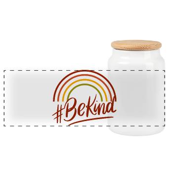BeKind Rainbow Script Tee - Panorama Keksdose mit Holzdeckel - Weiß - Vorne