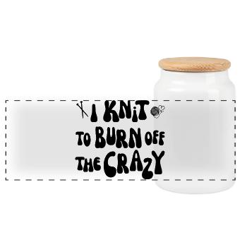 I knit to burn off the crazy - Panorama Keksdose mit Holzdeckel - Weiß - Vorne