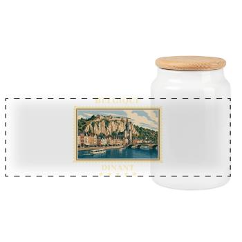 Belgien Dinant Vintage Reisemarke - Panorama Keksdose mit Holzdeckel - Weiß - Vorne