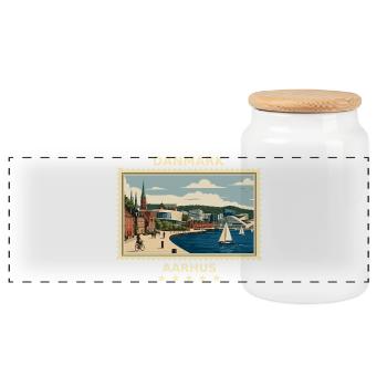 Dänemark Aarhus Vintage Reisemarke - Panorama Keksdose mit Holzdeckel - Weiß - Vorne