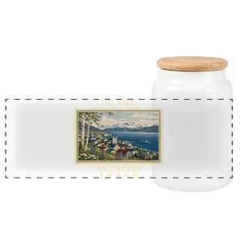 Island Akureyri Vintage Reisemarke - Panorama Keksdose mit Holzdeckel - Weiß - Vorne