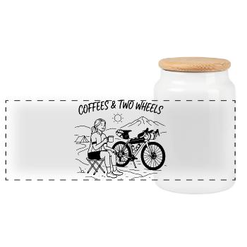 Coffees & Two Wheels Gravel Bike Kunst - Panorama Keksdose mit Holzdeckel - Weiß - Vorne