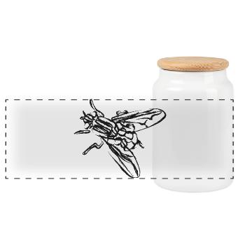 Schwarze Fliege – Insektenillustration - Panorama Keksdose mit Holzdeckel - Weiß - Vorne