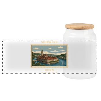 Schweiz Bern Vintage Reisemarke - Panorama Keksdose mit Holzdeckel - Weiß - Vorne