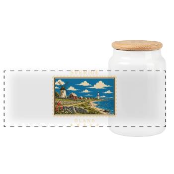 Schweden Öland Vintage Reisemarke - Panorama Keksdose mit Holzdeckel - Weiß - Vorne