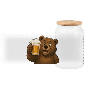 Bear with beer mug celebration - Panoramic Cookie Jar with Wooden Lid - white - Front