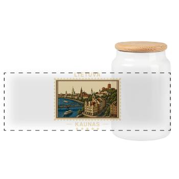 Litauen Kaunas Vintage Reisemarke - Panorama Keksdose mit Holzdeckel - Weiß - Vorne