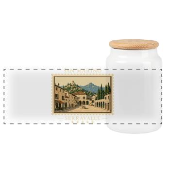 San Marino Serravalle Vintage Reisemarke - Panorama Keksdose mit Holzdeckel - Weiß - Vorne