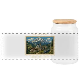 Deutschland Garmisch-Partenkirchen Vintage Reise - Panorama Keksdose mit Holzdeckel - Weiß - Vorne