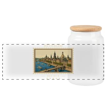 Deutschland Dresden Vintage Reisemarke - Panorama Keksdose mit Holzdeckel - Weiß - Vorne