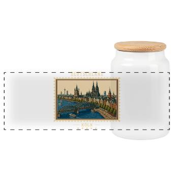 Deutschland Köln Vintage Reisemarke - Panorama Keksdose mit Holzdeckel - Weiß - Vorne