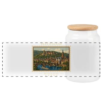 Deutschland Heidelberg Vintage Reisemarke - Panorama Keksdose mit Holzdeckel - Weiß - Vorne