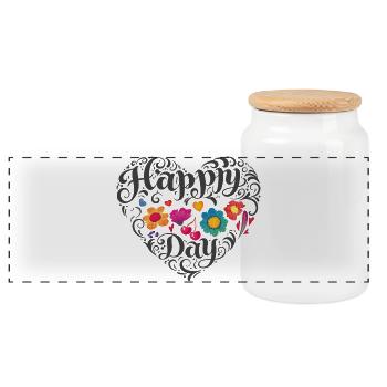Flower Heart Happy Day - Panoramic Cookie Jar with Wooden Lid - white - Front