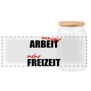 Moins de travail, de temps libre - Boîte à biscuits avec couvercle en bois - blanc - Devant