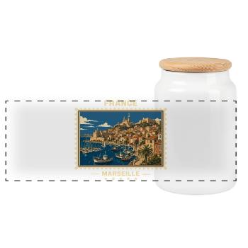 France Marseille Vintage Travel Brand - Boîte à biscuits avec couvercle en bois - blanc - Devant