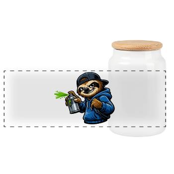 Graffiti de paresseux qui pulvérise - Boîte à biscuits avec couvercle en bois - blanc - Devant