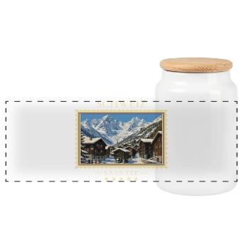 Schweiz Saas-Fee Winter Vintage Reisemarke - Panorama Keksdose mit Holzdeckel - Weiß - Vorne