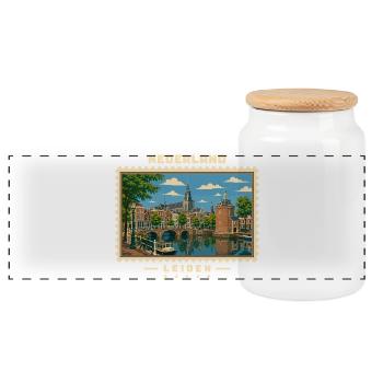 Nederland Leiden Vintage Reisemarke - Panorama Keksdose mit Holzdeckel - Weiß - Vorne