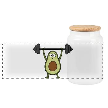Avocado Gemüse Fitness Bodybuilder Comic Lustig - Panorama Keksdose mit Holzdeckel - Weiß - Vorne