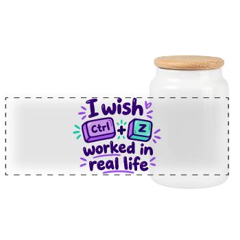 Ctrl Z im echten Leben - IT Humor - Panorama Keksdose mit Holzdeckel - Weiß - Vorne