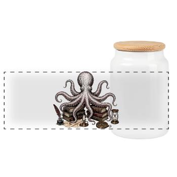 Dark Academia Octopus - Panorama Keksdose mit Holzdeckel - Weiß - Vorne
