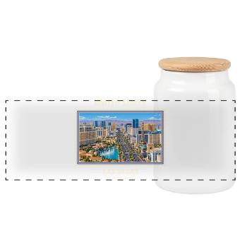 Vereinigte Staaten Las Vegas Vintage Reisemarke - Panorama Keksdose mit Holzdeckel - Weiß - Vorne