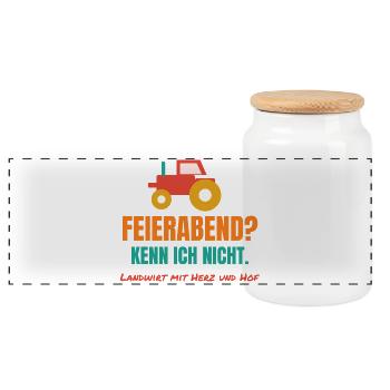 Feierabend? Kenn ich nicht. – Landwirt Spruch - Panorama Keksdose mit Holzdeckel - Weiß - Vorne