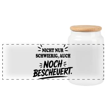 Auch noch bescheuert Schwierig Sprüche Mann Frau - Panorama Keksdose mit Holzdeckel - Weiß - Vorne