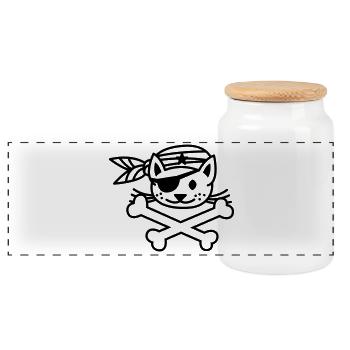 pirate kitty - Panorama Keksdose mit Holzdeckel - Weiß - Vorne