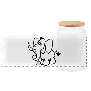 Elephant - Panoramic Cookie Jar with Wooden Lid - white - Front