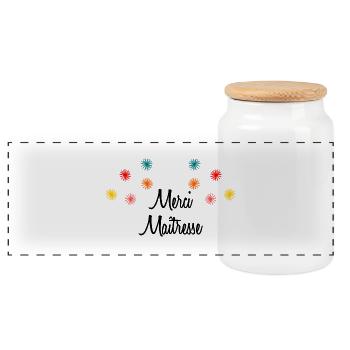 MERCI MAÎTRESSE. CADEAUX MAÎTRESSE. VACANCES. ETE. - Boîte à biscuits avec couvercle en bois - blanc - Devant