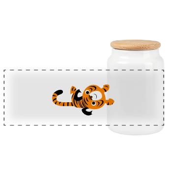 Cute Lazy Cartoon Tiger By Cheerful Madness!! - Panoramic Cookie Jar with Wooden Lid - white - Front