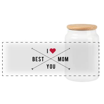 I love you - best mom, Hipster Muttertag - Panorama Keksdose mit Holzdeckel - Weiß - Vorne