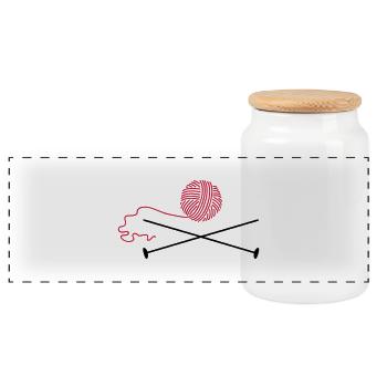 Wollknäuel mit Nadeln / wool 'n knitting needle ( - Panorama Keksdose mit Holzdeckel - Weiß - Vorne