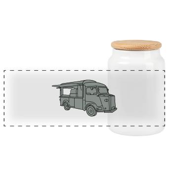 Imbisswagen Foodtruck 2 - Panorama Keksdose mit Holzdeckel - Weiß - Vorne