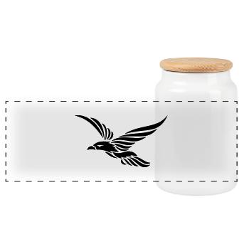 Tribal Raven 1c - Panoramic Cookie Jar with Wooden Lid - white - Front