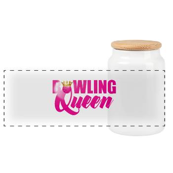 Bowling / Bowler: Bowling Queen - Panorama Keksdose mit Holzdeckel - Weiß - Vorne