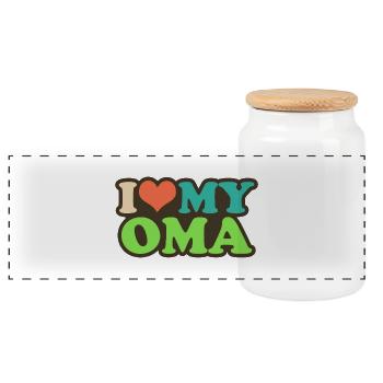 i love my oma - Panoramic Cookie Jar with Wooden Lid - white - Front