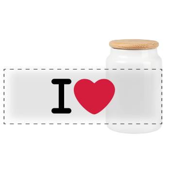 I love - Panoramic Cookie Jar with Wooden Lid - white - Front