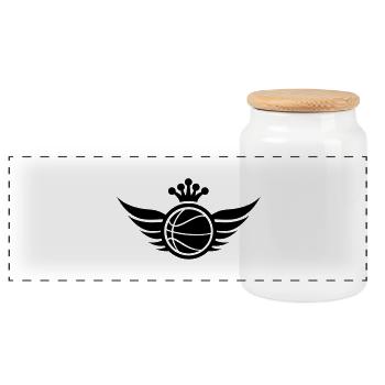 Basketball Logo Fly - Panorama Keksdose mit Holzdeckel - Weiß - Vorne