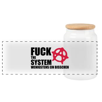fuck_the_system_2 - Panoramic Cookie Jar with Wooden Lid - white - Front