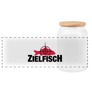 zielfisch_f2 - Panorama Keksdose mit Holzdeckel - Weiß - Vorne