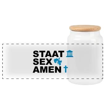 Examen de l'état / Etat Sex Amen - Boîte à biscuits avec couvercle en bois - blanc - Devant